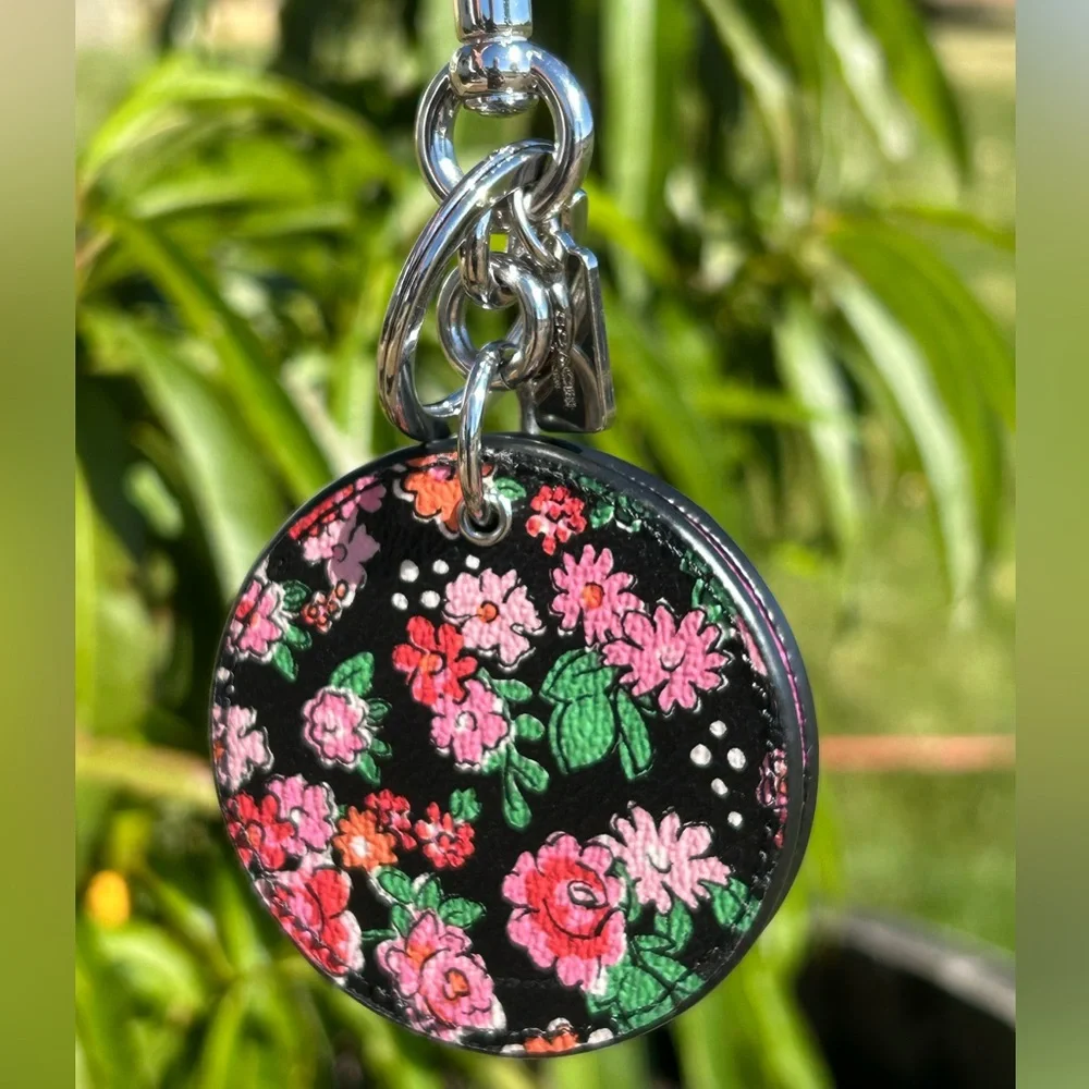 COACH Posey Floral Print Compact Mirror Bag Charm/Key Fob
